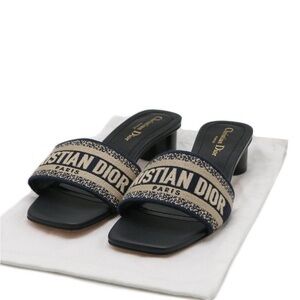 Dior Black and Cream Women's Heeled Slides